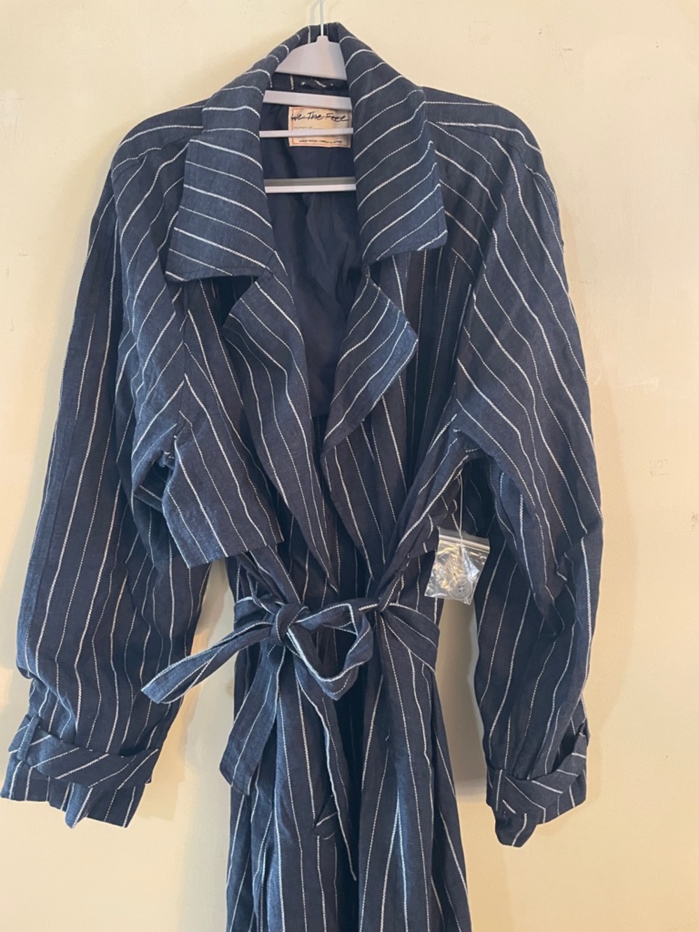 Striped Black Trench Coat - Women's Longline Coat - Picture 6 of 12